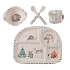 Love Mae Forest Feast Animals Bamboo Kids Eco Dinnerware Divided Plate Bowl Cup